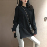 Split Side Button Loose Solid Shirt